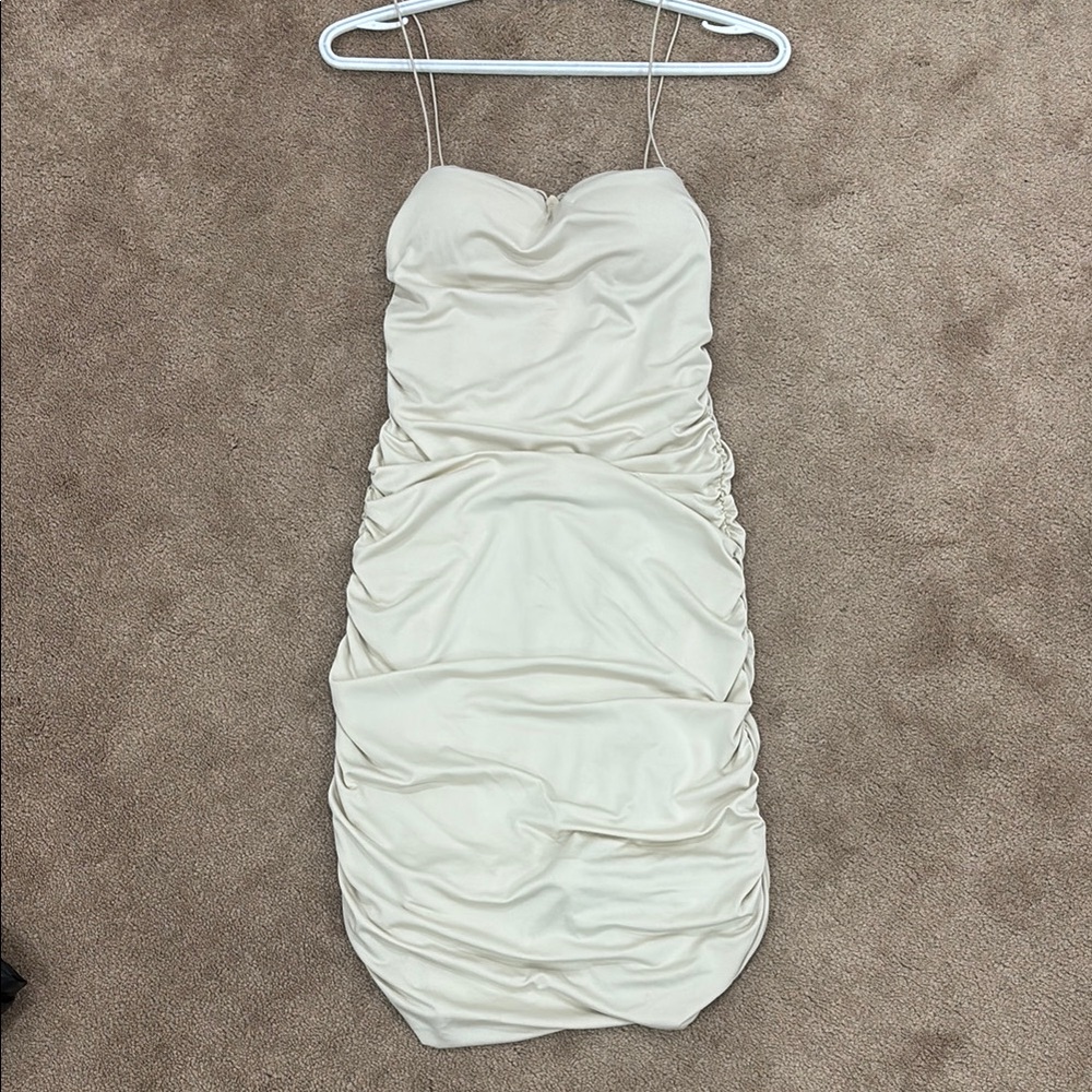 Elegant Cream Ruched Dress